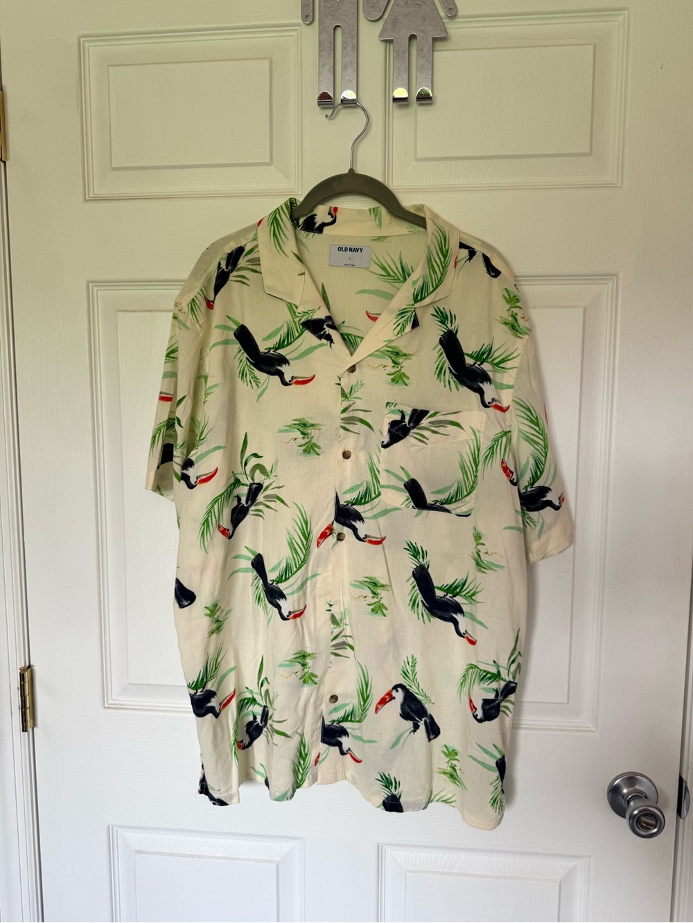 Mi Cream Tropical Beach Toucan Camp Collar Button-Down Shirt
